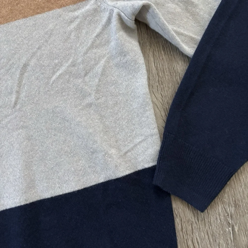 J. Crew Men's L 100% Cashmere Stripe Color block‎ Crew Pullover Sweater